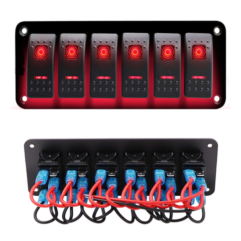 Banda 4/6 coche interruptor Panel 12 ~ 24 V interruptores sobrecarga proteger barco interruptor basculante Panel de Control con de doble LED Luz ► Foto 1/6