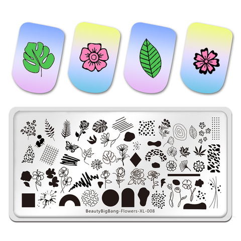 Beautybigbang-placas para estampado de uñas, XL-008 de flores, imagen de flor, 6x12cm ► Foto 1/6