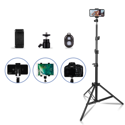 Trípode portátil con cabeza de tornillo 1/4 para estudio de fotografía, soporte remoto con clip para luz y teléfono, cabezal de bola, con Bluetooth, para selfie ► Foto 1/6