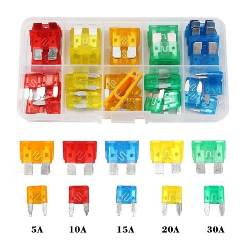 50 piezas 5/10/15/20/30A Auto estándar y Mini Kit de fusibles para motocicleta juego de surtido de fusibles de cuchilla automotriz para camión de barco ► Foto 1/6