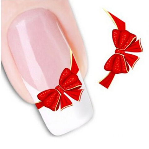 1 hojas DIY diseños mujer elegante de uñas de arte pegatinas calcomanías rojo corbata de mariposa calcomanías parche francés punta cuidado estilo herramienta LASTZ-034 ► Foto 1/6