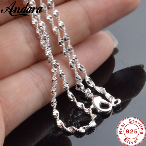 Nuevo 2mm de agua collar ondulado para mujeres de moda 925 joyas de plata esterlina con cadena collar ► Foto 1/6