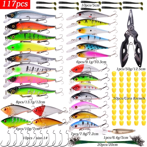 Mezclar conjuntos de tambaleador Crankbaits Kit de Señuelos de Pesca fresco/agua salada Isca Artificial cebo duro Wobblers para aparejos de pesca lubina productos ► Foto 1/6