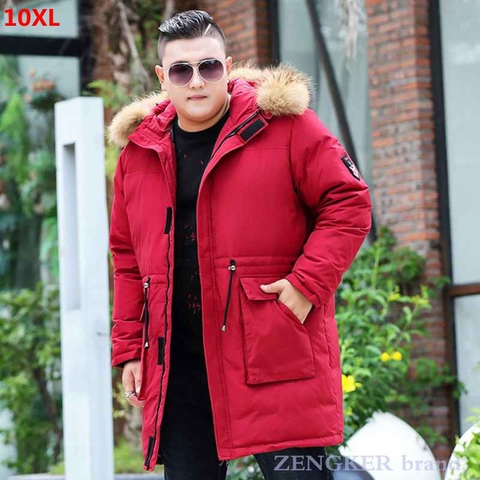 Chaqueta de plumón de talla grande para hombre, abrigo de talla grande, con cuello de piel largo, rojo, juvenil, para invierno, 10XL, 8XL, 7XL, nueva ► Foto 1/5