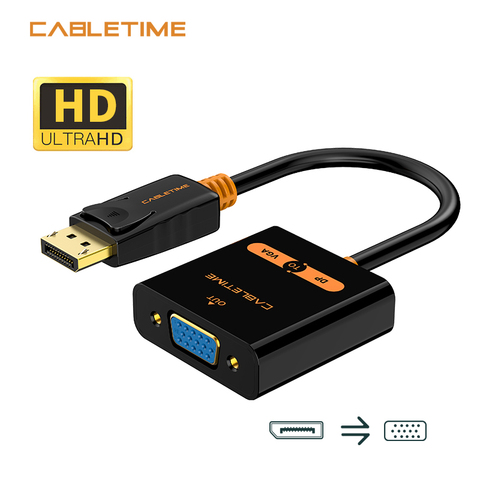 Cabletime-Puerto de visualización a VGA, adaptador Displayport Vga macho hembra Dp a VGA, cable Convertidor para cámara, portátil, Macbook PC N008 ► Foto 1/6