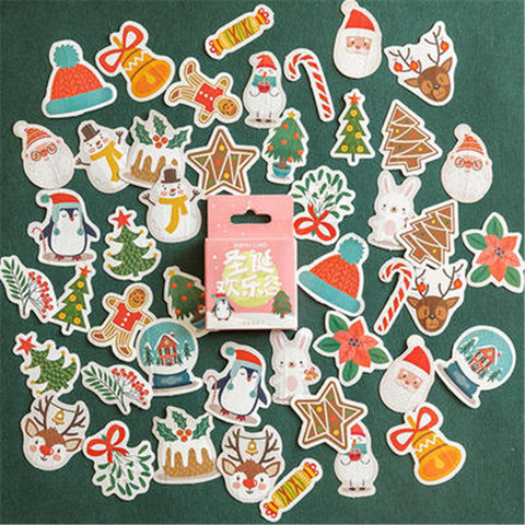 45 unids/caja de Navidad decorativos etiqueta feliz Santa Claus pegatinas en forma para bricolaje Scrapbook decoración de álbumes y diarios de papelería ► Foto 1/5