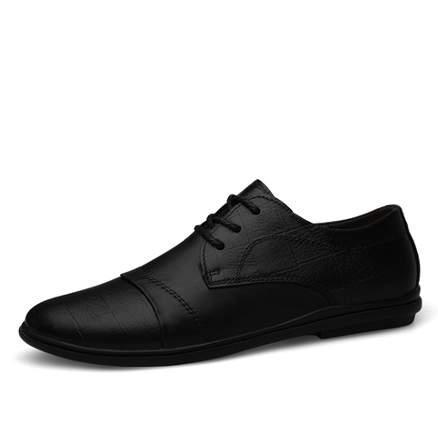 Zapatos de cuero genuino para hombre, mocasines cómodos con cordones y piel, suaves, a la moda, para exteriores, de lujo, marrón y negro ► Foto 1/6