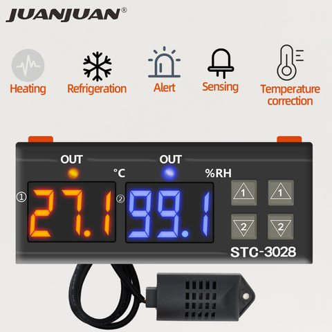 Controlador de temperatura STC-3028, termostato, controlador de higrómetro, Control de humedad, 12V/24V/220V 40% ► Foto 1/6