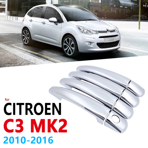 Moldura de cubierta de manija cromada para Citroen C3 Mk2 2010 ~ 2016 4-puerta coche accesorios pegatinas estilo 2009, 2010, 2011, 2012, 2013, 2014, 2015 ► Foto 1/6