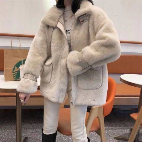 Abrigo de piel sintética con bolsillos grandes para mujer, prendas de vestir elegantes informales cálidas con cremallera, chaqueta de piel de imitación de visón ► Foto 1/6