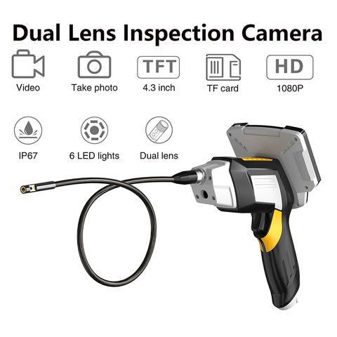 Endoscopio de mano portátil de doble lente cámara de inspección de pantalla de 4,3 