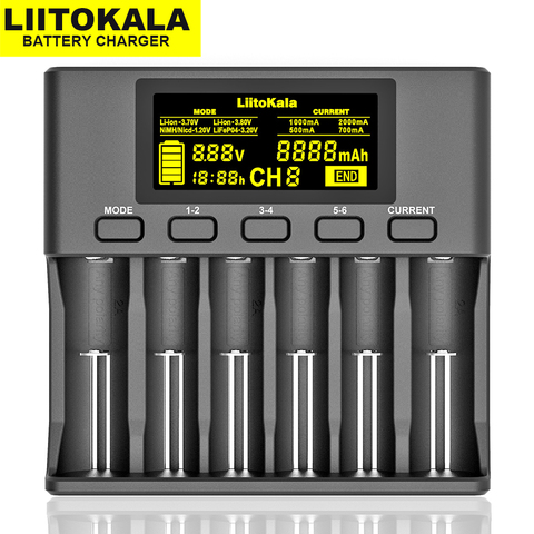 LiitoKala Lii-S6 18650 cargador de batería de litio 6-Ranura Auto-polaridad detectar 3,7 V 26650, 21700, 32650, 1,2 V AA pilas AAA ► Foto 1/6