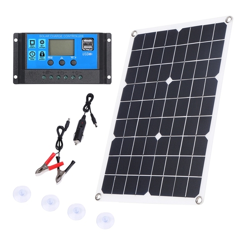 Panel Solar de 100W, Kit de cargador de batería de 12V, controlador de 50A para caravana, furgoneta y barco, USB Dual ► Foto 1/6