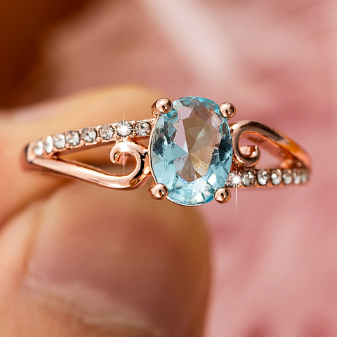 De moda de cristal de oro rosa clásica de los anillos de boda para las mujeres mujer elegante zirconio ovalado anillo de compromiso Simple joyería de regalo ► Foto 1/6