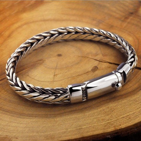 Pulsera tejida a mano para hombre, accesorio de plata sólida S925 auténtica, a la moda pulsera para hombre, retro, dominada, tailandesa, plata, novedad de 2022 ► Foto 1/6