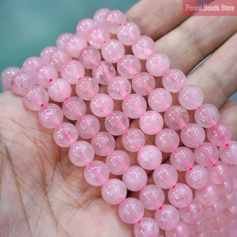 Cuentas redondas de cuarzo rosa con piedra Natural para fabricación de joyas, abalorios redondos, hilo de 15 