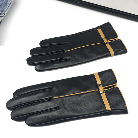 Women's leather gloves winter warm thickened coral fleece lining outdoor cold-proof non-slip sheepskin touch screen gloves ► Foto 1/6