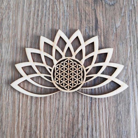 Posavasos con grabado sagrado de flor de loto, posavasos de madera con placa de la vida, Mandala cortado con láser, posavasos de flores tailandesa ► Foto 1/2