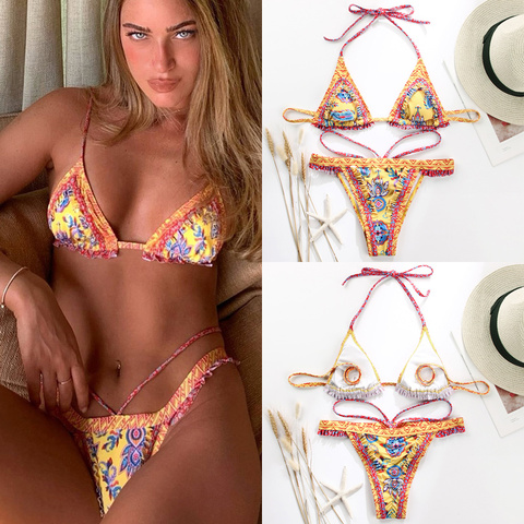 Zrtak-Bikinis de trabajo hechos a mano para mujer, traje de baño pequeño con volantes y estampado Vintage, conjunto de Bikini de retales de leopardo con cordón, 2022 ► Foto 1/6