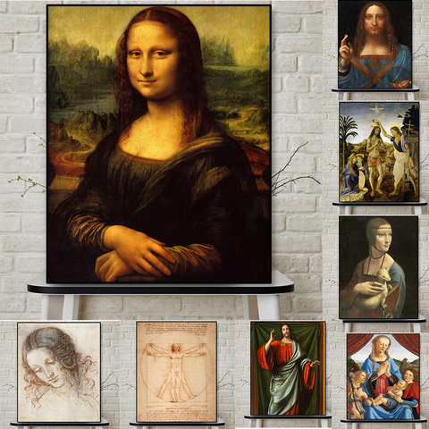 Pintura de Leonardo Da Vinci para decoración del hogar, cuadro sobre lienzo para pared, carteles Retro clásicos, imágenes modernas para decoración del hogar, Mural ► Foto 1/6