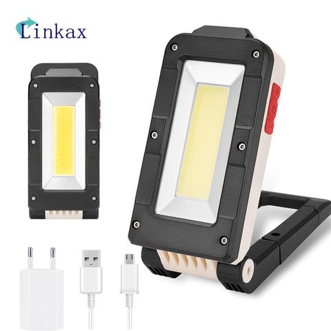 Linterna LED portátil XPE + COB, recargable por USB, luz de trabajo, lámpara plegable de emergencia para acampar, impermeable con gancho magnético ► Foto 1/6