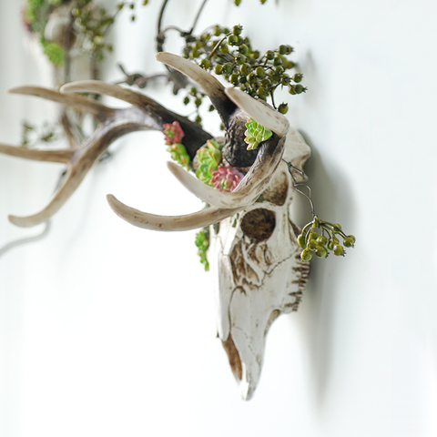 Cabeza de ciervo y calavera con suculentas verdes, adorno de resina para pared, regalo de Navidad, regalo creativo ► Foto 1/6