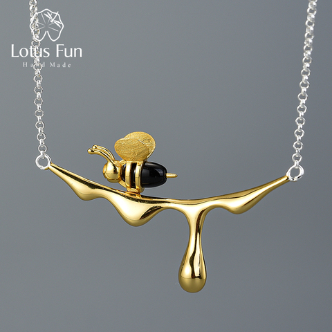 Lotus Fun collar de abeja de oro de 18K y pendientes de miel goteados Plata de Ley 925 auténtica joyería fina hecha a mano para mujer ► Foto 1/6