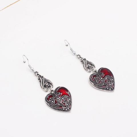 Pendientes de gancho de cara delgada para mujer, aretes de aleación gótica con diseño de murciélago oscuro rojo en forma de corazón ► Foto 1/4