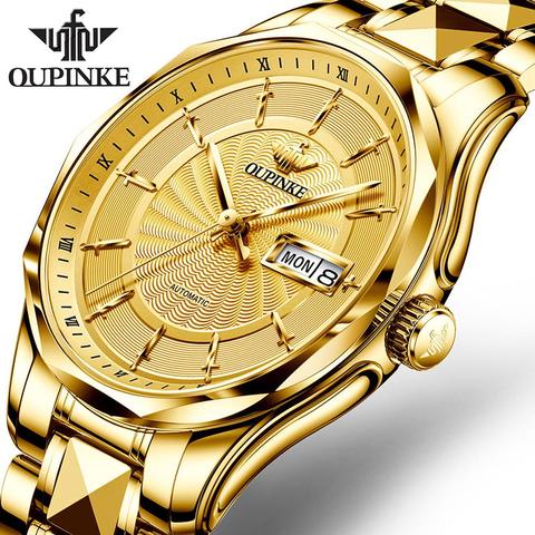 OUPINKE-Reloj de pulsera para hombre, mecánico, automático, de lujo, resistente al agua, de acero de tungsteno dorado, P3172-M ► Foto 1/6