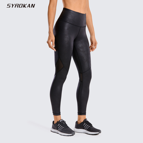 SYROKAN-mallas con textura de piel sintética para mujer, pantalones ajustados de malla para entrenamiento con cordón de tracción ► Foto 1/6