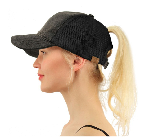 YLWHJJ-Gorra de malla con cola de caballo para mujer, gorro de béisbol con cola de caballo y lentejuelas abiertas en la parte trasera ► Foto 1/6