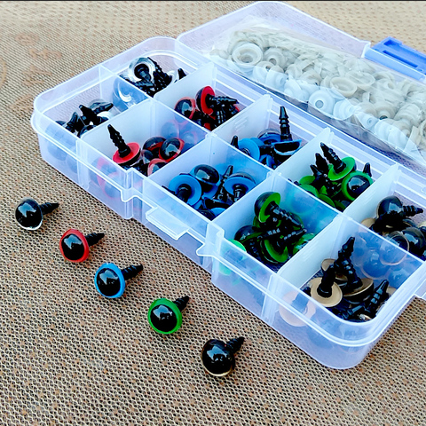 Caja de accesorios para muñecos de peluche de 8mm, 10mm, 12mm, mezcla de colores, Ojos de plástico de seguridad para animales, oso de peluche, peluche para manualidades de Amigurumi, 100 Uds. ► Foto 1/6