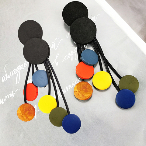 UKEBAY nuevos pendientes de madera para las mujeres pendientes largos y grandes joyería gótica hecha a mano Multicolor gota pendiente fiesta cumpleaños regalo Boho ► Foto 1/6