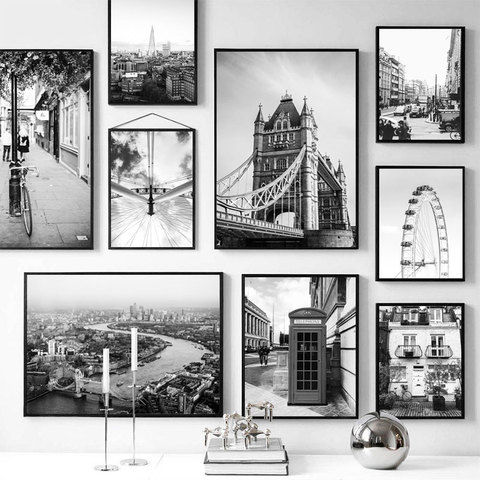 Estilo nórdico, blanco y negro, cartel de Londres decoración de arte de la pared foto para vivir carteles de habitaciones y las huellas de la pintura de lienzo de decoración ► Foto 1/6