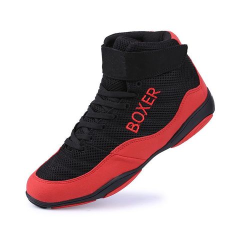 Zapatos de lucha ligeros para hombre, zapatillas de boxeo de malla transpirable, profesionales, atléticas, color negro y rojo ► Foto 1/6