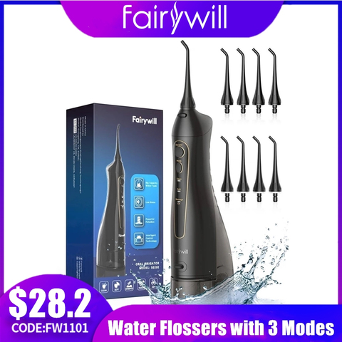 Fairywill-limpiador Dental con agua para dientes, portátil recargable irrigador Oral, 3 modos, depósito de agua, limpiador de dientes resistente al agua, 300ML ► Foto 1/6