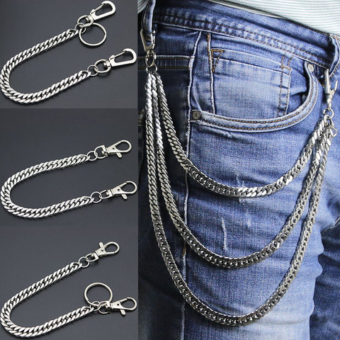 Cadena de Metal de acero inoxidable para hombre, collar plano de Hip Hop, con cadena, llavero, Jean, Hip Hop, joyería ► Foto 1/6