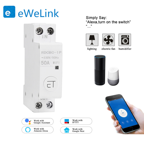 EWelink-interruptor de circuito de control remoto 1P WiFi, compatible con amazon Alexa y google home para Smart Home ► Foto 1/6