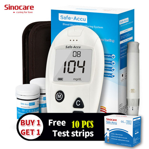 Sinocare-medidor de glucosa en sangre para personas mayores, glucómetro Safe-Accu para la Diabetes, embarazadas con 10 tiras extra gratis, 50 unidades ► Foto 1/6