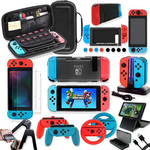 Conjunto de accesorios para Nintendo Switch, bolsa de transporte de viaje con protección para controles Joycon y protector de pantalla, base de carga y caja para tarjetas ► Foto 1/6