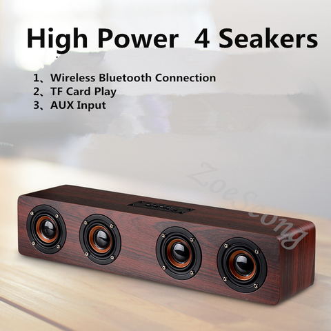 Altavoz Bluetooth inalámbrico barra TV ordenador altavoz sistema de cine en casa alarma Reloj radio compatible con PC AUX TF FM de madera ► Foto 1/6