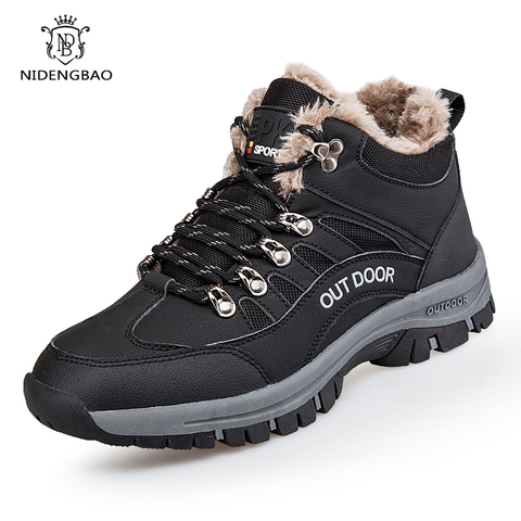 Zapatos de invierno con cordones para hombre, zapatillas masculinas de algodón cálido, de terciopelo, resistentes al agua, antideslizantes, de goma, para caminar, tallas 39-46 ► Foto 1/6