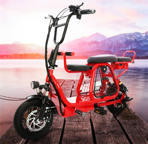 Bicicleta eléctrica plegable con batería extraíble, bicis eléctricas con cesta para bebé y mascotas, silla de 12 pulgadas ► Foto 1/6