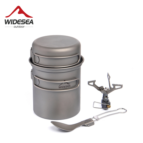 Widesea-Juego de utensilios de cocina para acampar, estufa de quemador de Gas ultraligera de titanio, olla de cocina al aire libre, cuchara plegable, vajilla de senderismo ► Foto 1/6