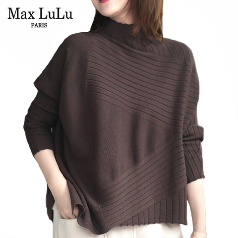 Max LuLu-ropa de invierno a la moda para mujer, jersey de cuello alto informal para mujer, suéteres de punto Vintage holgados de talla grande ► Foto 1/6