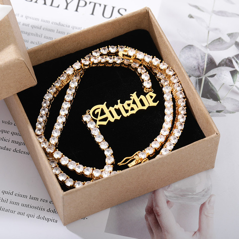 Collar personalizado con nombre de diamante blanco para mujer, Gargantilla de oro de acero inoxidable personalizada, joyería de circonia cúbica, regalo de Navidad, Bff ► Foto 1/6