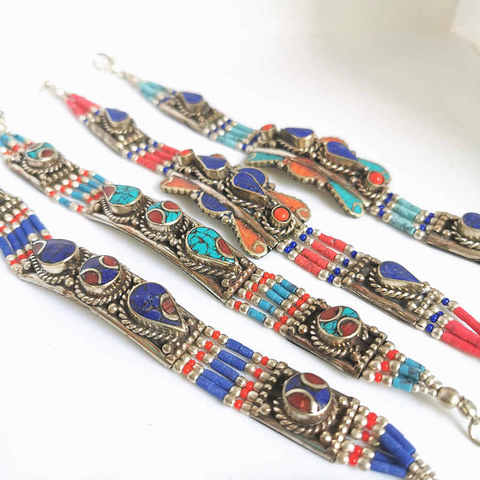 Super venta doble once-tibetano pulseras cobre incrustaciones de piedra colorida pulseras sólo $9,9 envío gratis ► Foto 1/4