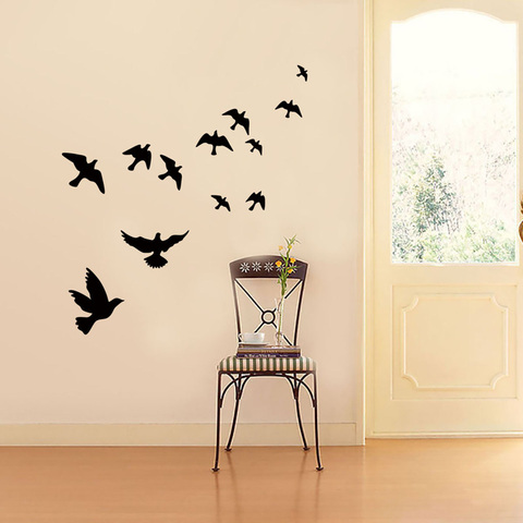Etiqueta de pared negra tallada de PVC para sala de estar, decoración de fondo de TV, Mural, pegatinas de arte, papel tapiz, grupo de pájaros ► Foto 1/6