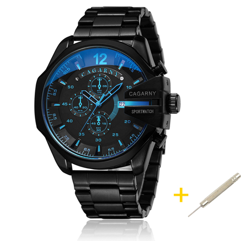 Reloj de pulsera de cuarzo para hombre Cagarny, reloj de pulsera deportivo de lujo, reloj de pulsera resistente al agua negro inoxidable para hombre, reloj militar ► Foto 1/6