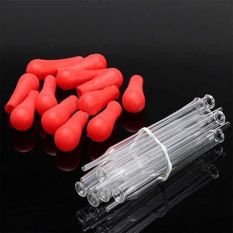 Pipeta de vidrio claro largo y duradero para experimento médico, gotero de transferencia de 10ml, suministros de laboratorio con tapa roja, 12cm, 5 uds. ► Foto 1/6